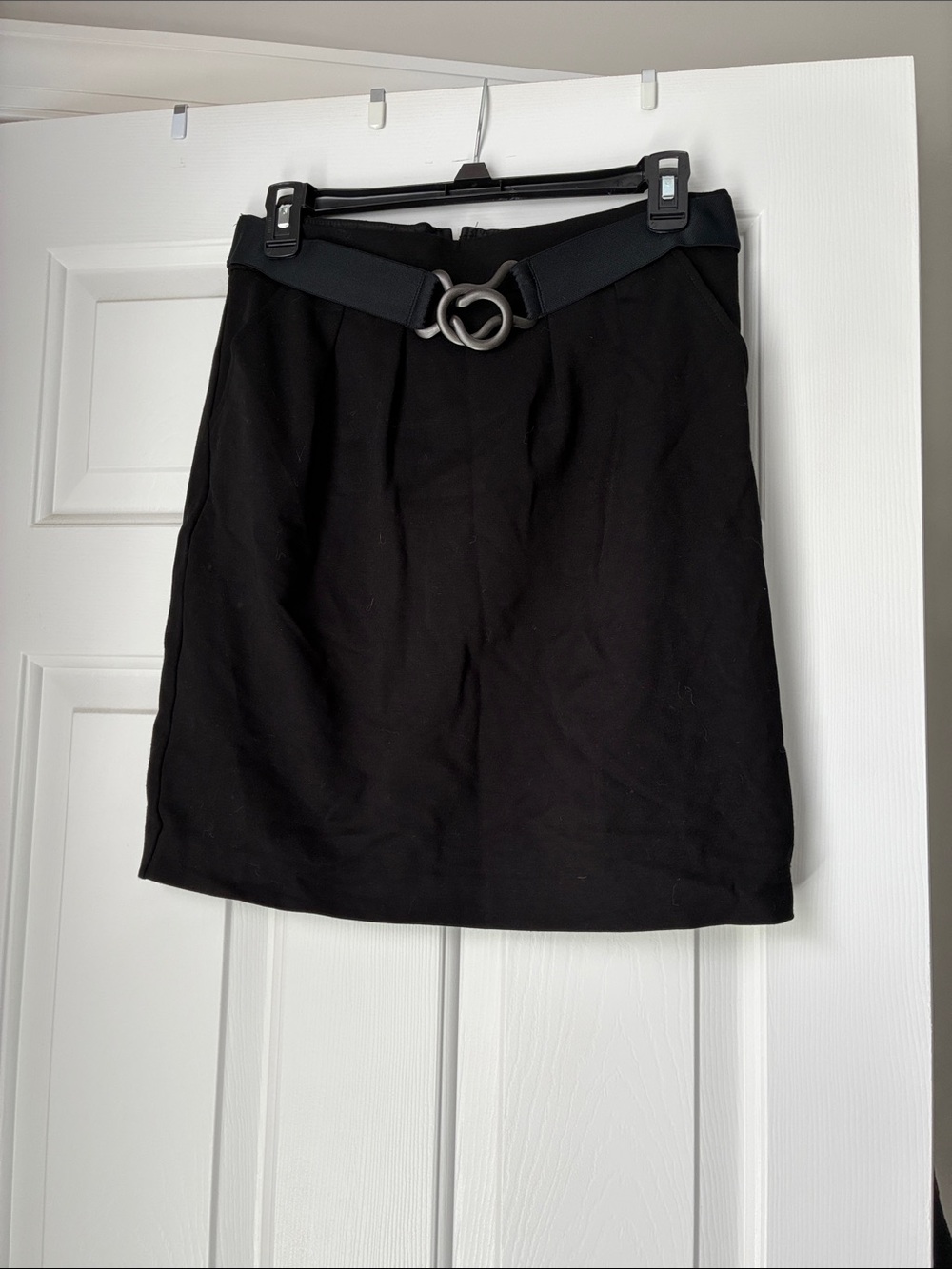 Black Mini Skirt with Decorative Buckle